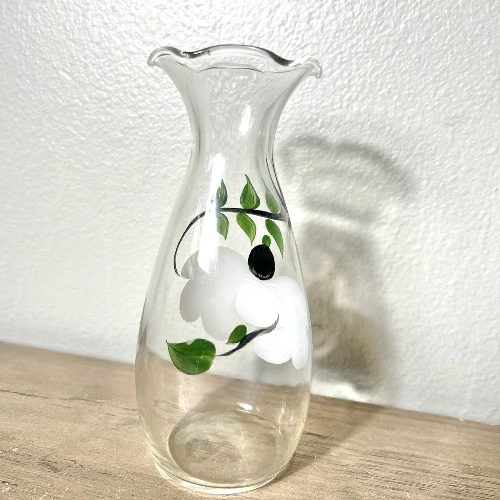 Vtg Hand Painted Glass Bud Vase 6.75